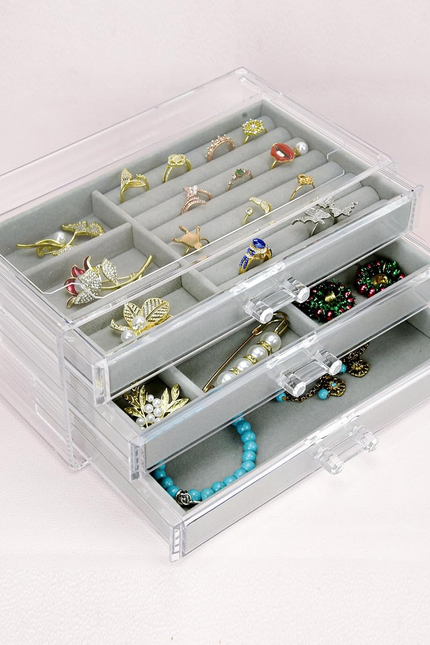 Acrylic Jewelry Box 3 Drawers, Velvet Jewellery Organizer, Earring Rings Necklac
