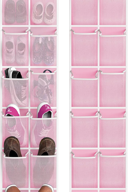 24 Pockets - 2PK 12 Large Pockets over Door Hanging Shoe Organizer, Grey