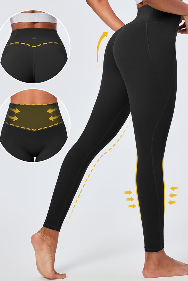 Ewedoos Compression Leggings with Pockets for Women Tummy Control Leggings No Fr