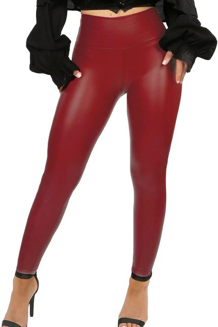 RIOJOY Womens Sexy Leather Leggings PU High Waist Butt Lifting Pleather Pants St