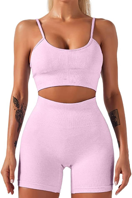 HANERDUN Yoga 2 Piece Outfit Workout Gym High Waist Leggings with Sport Bra Set 