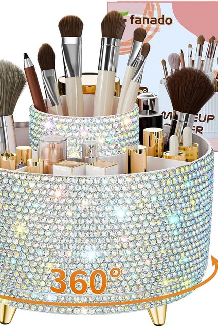 360° Rotating Desktop Women Brush Holder Organizer, Makeup Organizers Countertop