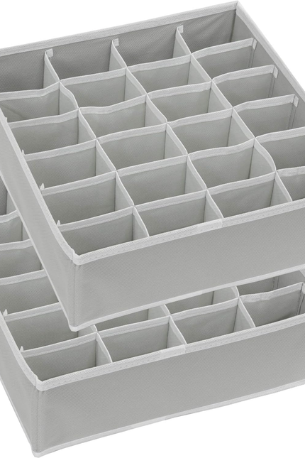 2 Pack Closet Sock Organizer, 24 Cell Drawer Divider, Gray