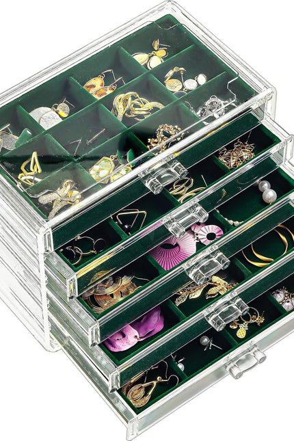Procase Earring Holder Organizer Jewelry Box with 3 Drawers, Acrylic Clear Earri