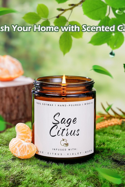 Scented Candle for Home | Sage Citrus Candle | Aromatherapy Candles - Soy Candle