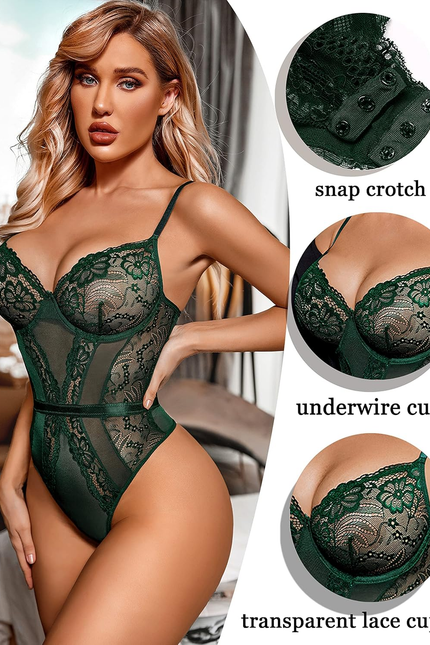 Women Lingerie Bodysuit Lace Teddy Snap Crotch One Piece Underwire Babydoll
