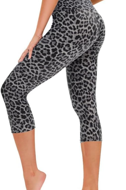 Capri Leggings for Women - Tummy Control Black Leggings with Pockets High Waiste