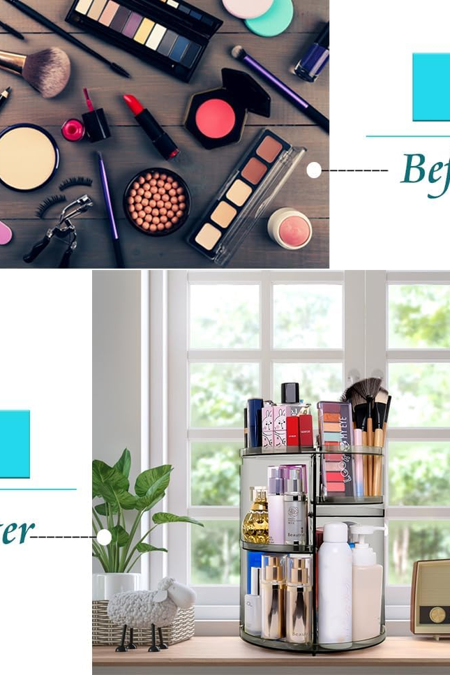 360 Rotating Makeup Organizer, Spinning Skincare Organizer,Cosmetic Display Case
