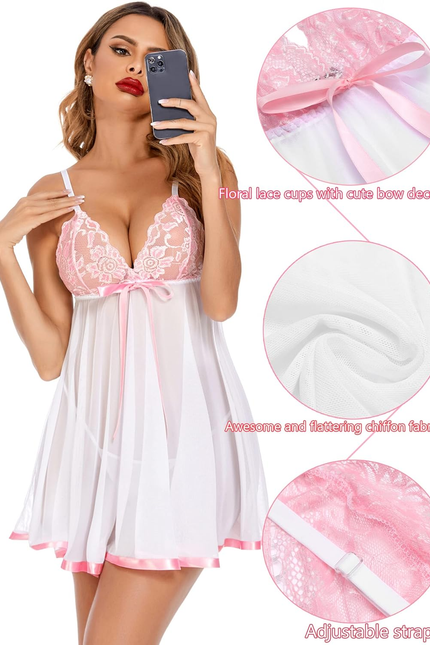 Women'S Lingerie Lace Babydoll Strap Chemise Mesh Sleepwear Outfits