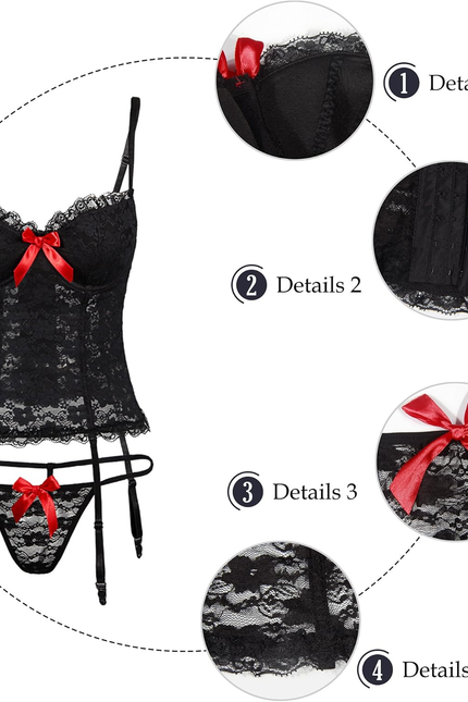 plus Size Sexy Corset Garter Belt Lingerie Set for Women Exotic Floral Lace Cami