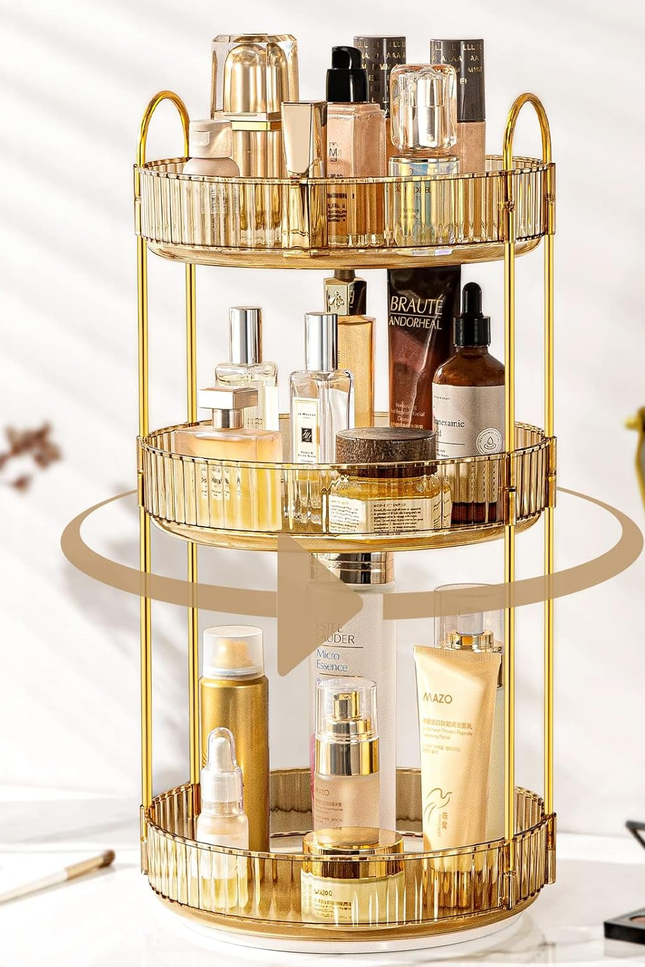360 Rotating Makeup Organizer for Vanity, Bathroom Countertop Spinning Perfume O