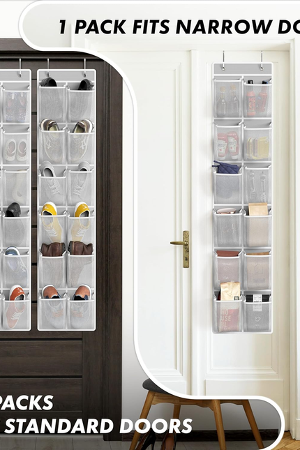 24 Pockets - 2PK 12 Large Pockets over Door Hanging Shoe Organizer, Grey