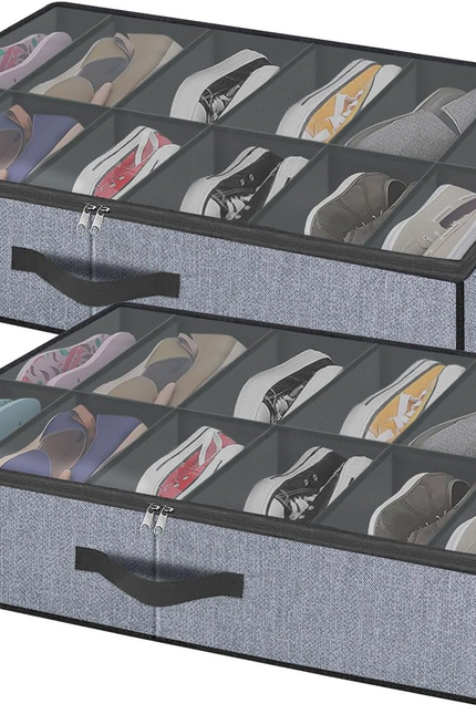 Sturdy under Bed Shoe Storage Organizer, Set of 2, Fit 12 to 24 Pairs, Underbed 