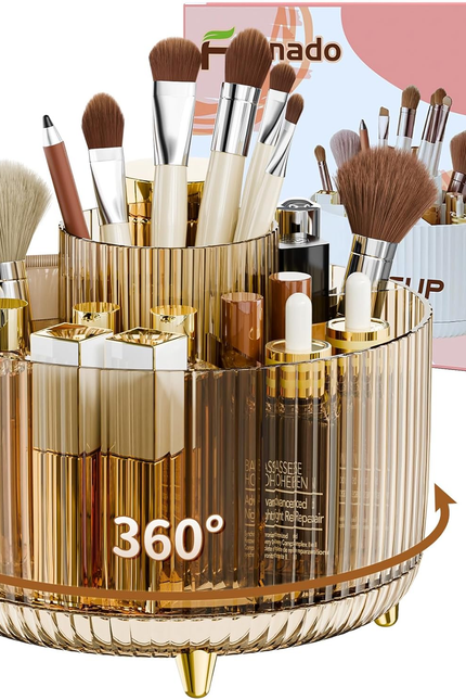 360° Rotating Desktop Women Brush Holder Organizer, Makeup Organizers Countertop