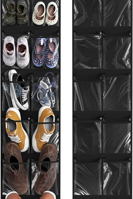 24 Pockets - 2PK 12 Large Pockets over Door Hanging Shoe Organizer, Grey