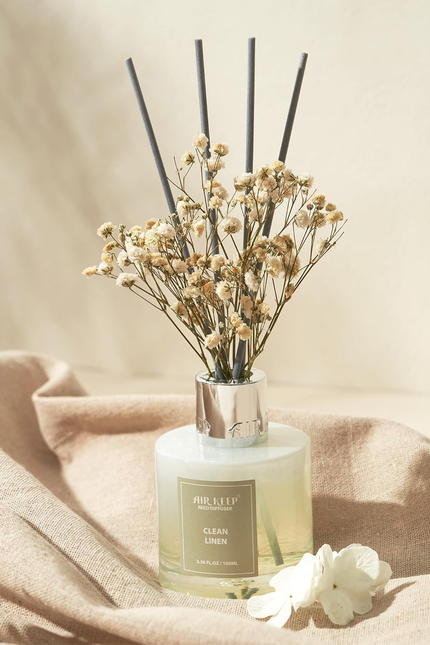 Airkeep Reed Diffuser Set,3.38 Fl Oz (100 Ml) - Clean Linen Oil Diffusers with 8
