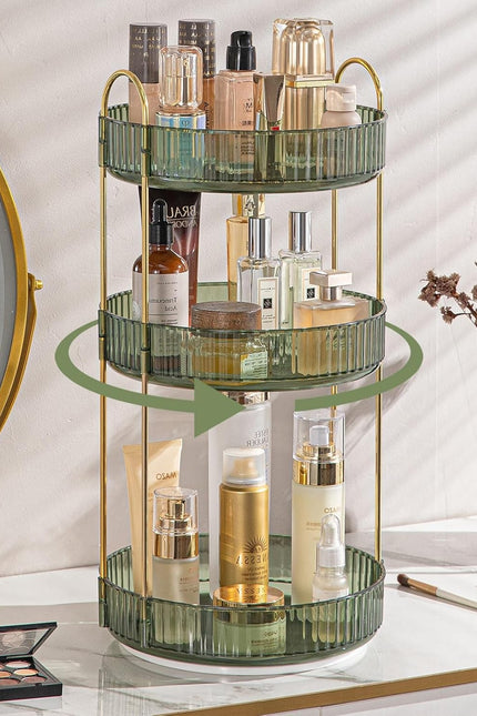 Rotating Makeup Organizer for Vanity, High-Capacity Skincare Perfume Storage, Ba