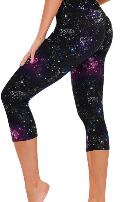 Capri Leggings for Women - Tummy Control Black Leggings with Pockets High Waiste