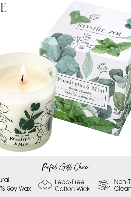 Scented Candle - Eucalyptus & Mint - 6Oz Aromatherapy Soy Wax Jar Candle for Hom