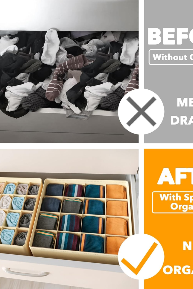 Sock Drawer Organizer Divider 3 Pack, 64 Cell Dresser Closet Nursery Underwear O