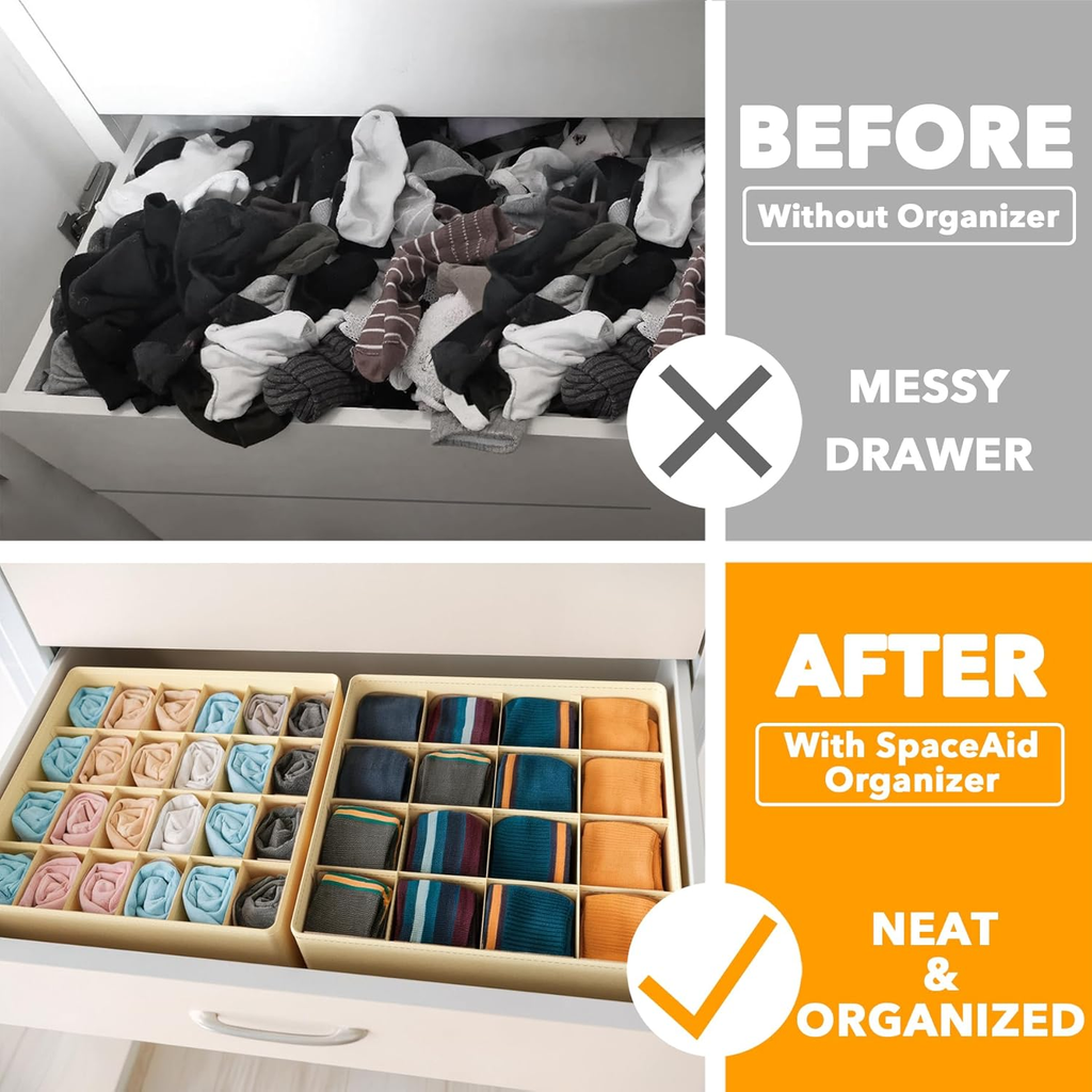 Sock Drawer Organizer Divider 3 Pack, 64 Cell Dresser Closet Nursery Underwear O