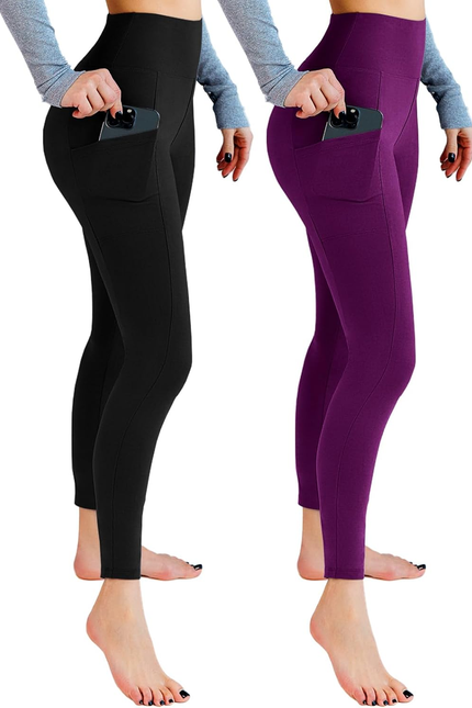 2 Pack Leggings with Pockets for Women, High Waisted Soft Leggings for Yoga Gym
