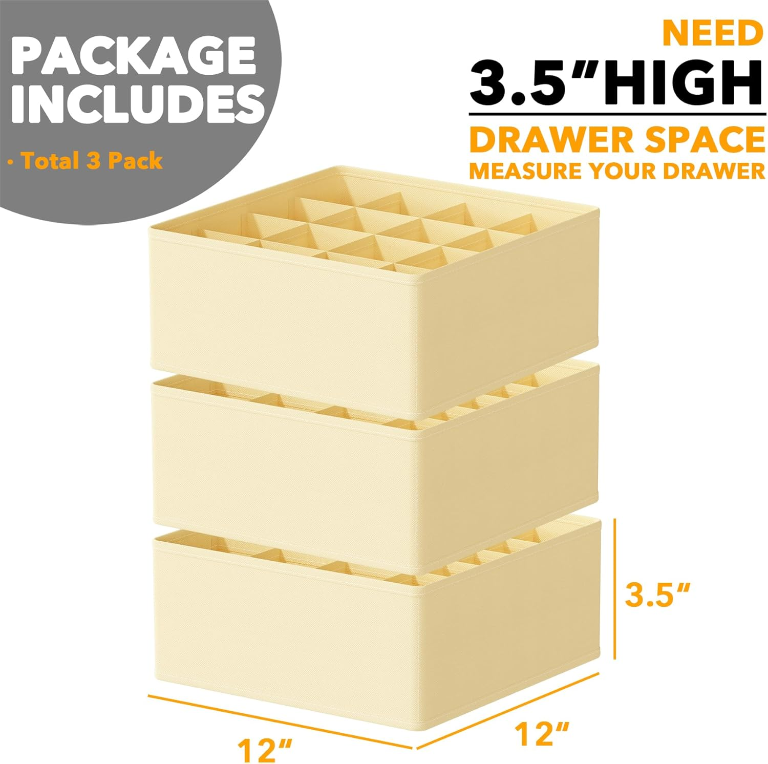 Sock Drawer Organizer Divider 3 Pack, 64 Cell Dresser Closet Nursery Underwear O