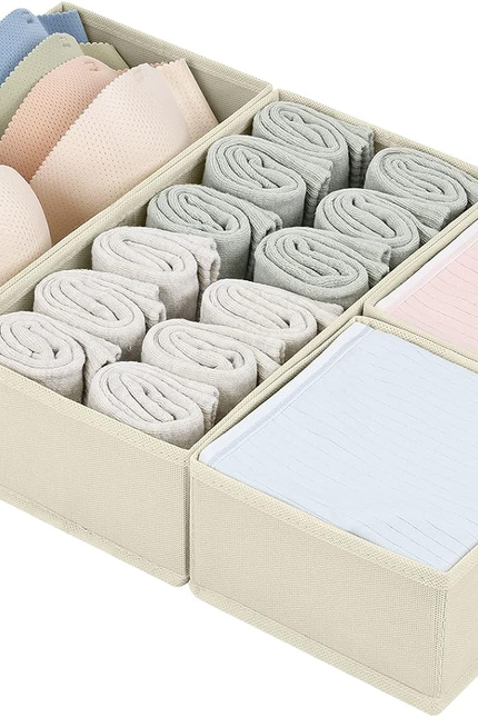 Drawer Organizers Clothes, Set of 4 Dresser Organizer Bins, Fabric Closet Organi