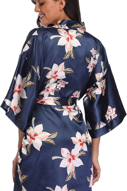 Women Floral Robes Bridesmaids Short Satin Kimono Sleepwear for Wedding Party