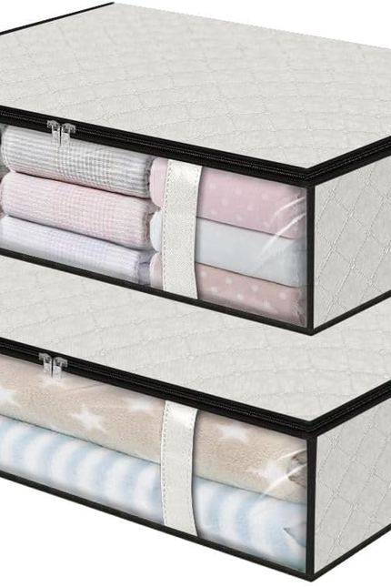 under Bed Storage Bins, 2-Pack 40L Foldable Fabric Storage Bags with Transparent
