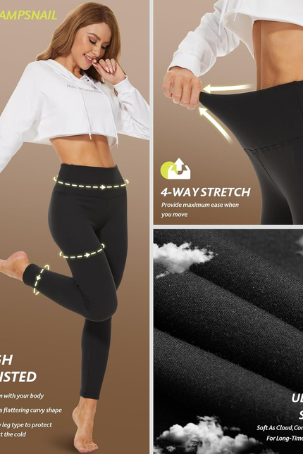 CAMPSNAIL Fleece Lined Leggings Women - Thick Soft High Waisted Black Tummy Cont