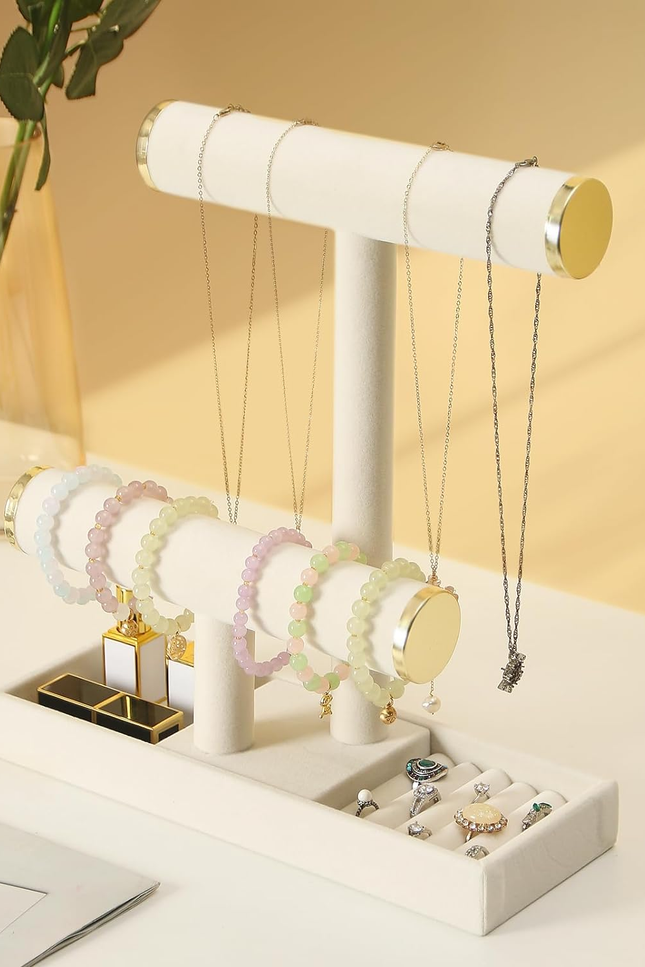 Jewelry Holder Stand,2 Tier Necklace Bracelet Organizer with Tray,Jewelry Displa