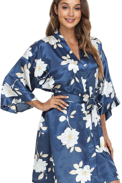 Women Floral Robes Bridesmaids Short Satin Kimono Sleepwear for Wedding Party