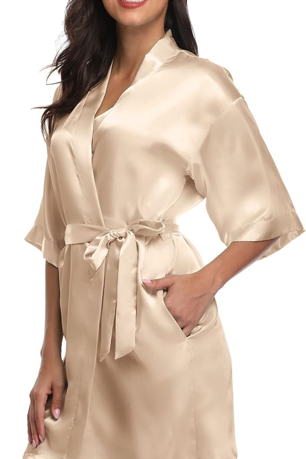 Women'S Pure Short Satin Robes Bridesmaid Bride Party Kimono Silky Sleepwear for