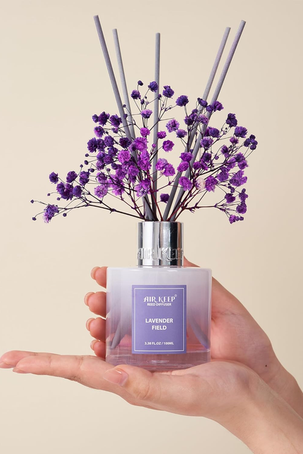 Reed Diffuser Set,3.38 Fl Oz (100 Ml) - Lavender Field Oil Diffusers with 8 Reed