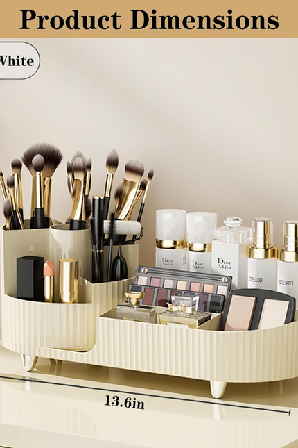 360° Rotating Vanity Makeup Organizer with Brush Holder, Large Spinning Cosmetic