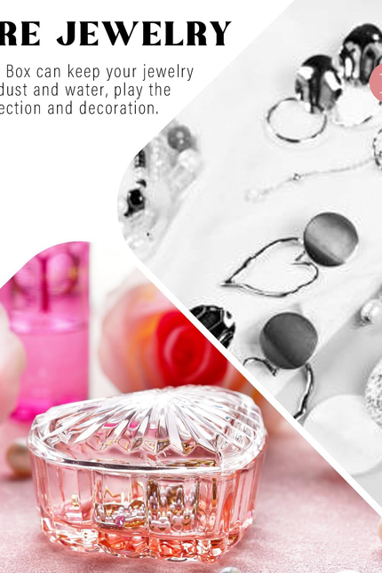 Glass Heart Shaped Jewelry Box Candy Dish with Lid Ring Earring Trinket Storage 