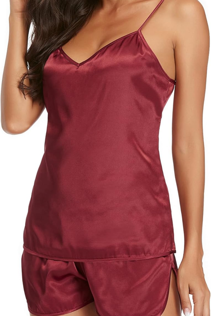 Soft Satin Womens Pajamas Cami Shorts Sleepwear Set Silk Pajamas for Women