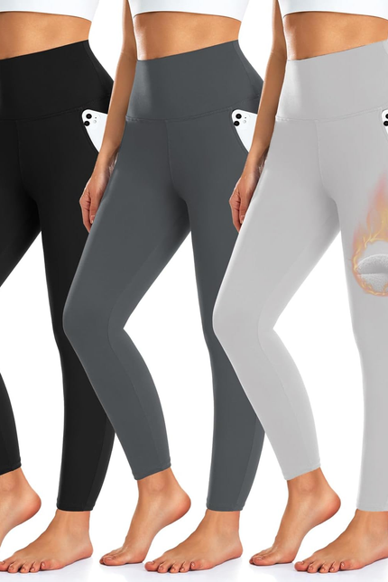 3 Pack Fleece Lined Leggings Women with Pockets -Warm Winter Yoga Pants for Wome