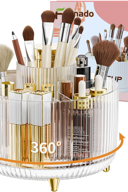 360° Rotating Desktop Women Brush Holder Organizer, Makeup Organizers Countertop