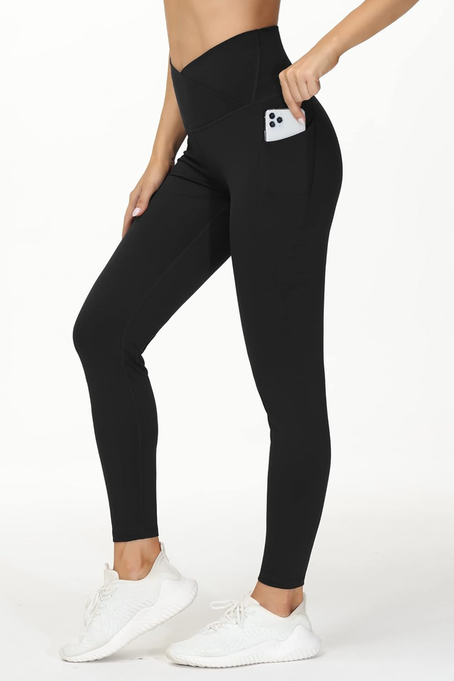 THE GYM PEOPLE Women'S V Cross Waist Workout Leggings Tummy Control Running Yoga