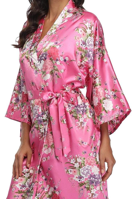 Women Floral Satin Kimono Robes Short Bridesmaid Robe for Getting Ready Wedding 