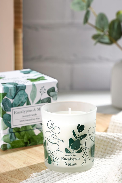 Scented Candle - Eucalyptus & Mint - 6Oz Aromatherapy Soy Wax Jar Candle for Hom