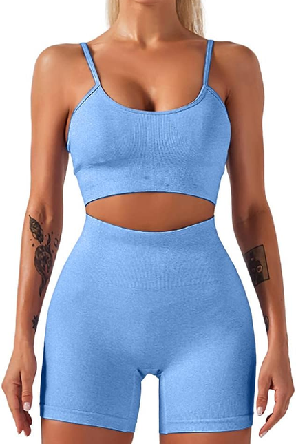 Yoga 2 Piece Outfit Workout Gym High Waist Leggings with Sport Bra Set for Women