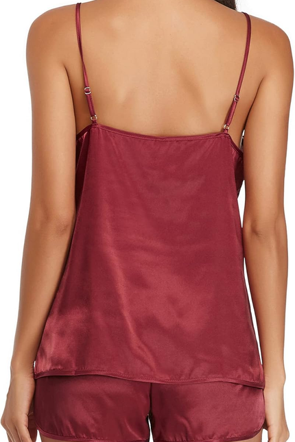 Soft Satin Womens Pajamas Cami Shorts Sleepwear Set Silk Pajamas for Women