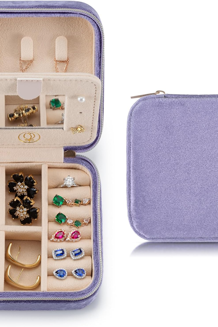 Plush Velvet Travel Jewelry Case Organizer, Small Travel Jewelry Box,Portable Je