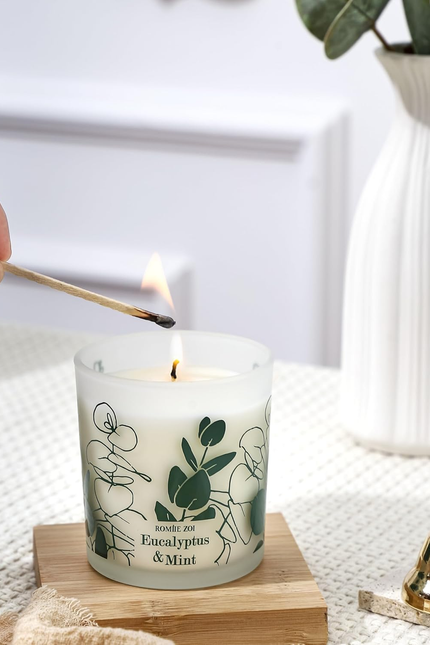 Scented Candle - Eucalyptus & Mint - 6Oz Aromatherapy Soy Wax Jar Candle for Hom