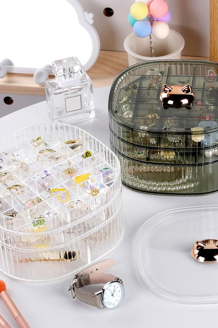 3-Layer Clear Acrylic Jewelry Organizer Box – Stackable Ring & Earring Storage