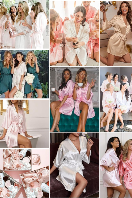 Womens Kimono Robes Dressing Gown Satin Bathrobe Nightdress Short Style Bridal R