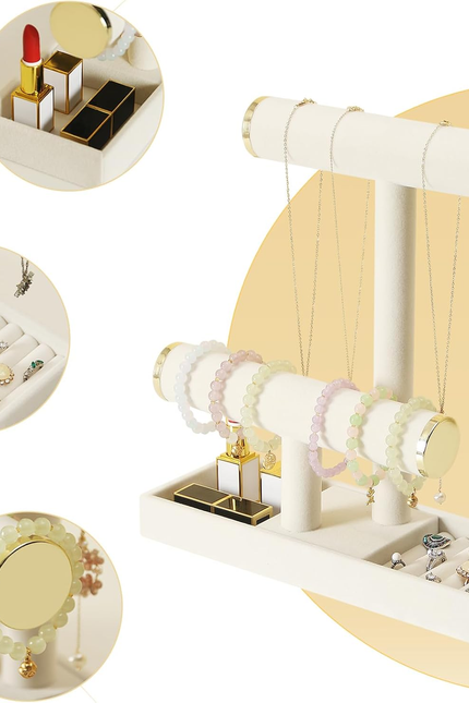 Jewelry Holder Stand,2 Tier Necklace Bracelet Organizer with Tray,Jewelry Displa